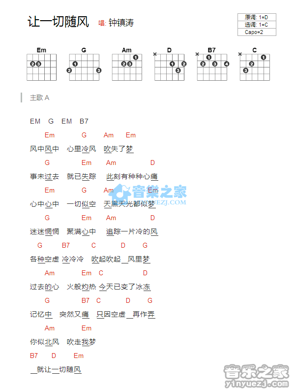 让一切随风_吉他谱_C调版_钟镇涛1