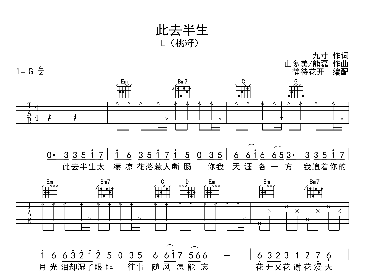 此去半生吉他谱_G调吉他弹唱谱_L（桃籽）1