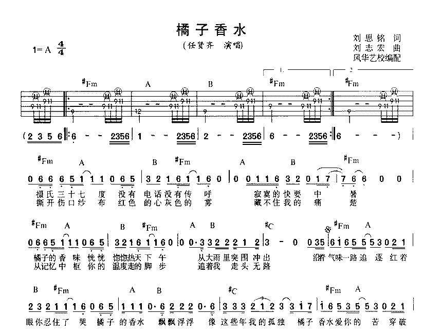 （橘子香水）|吉他谱|图片谱|高清|任贤齐1