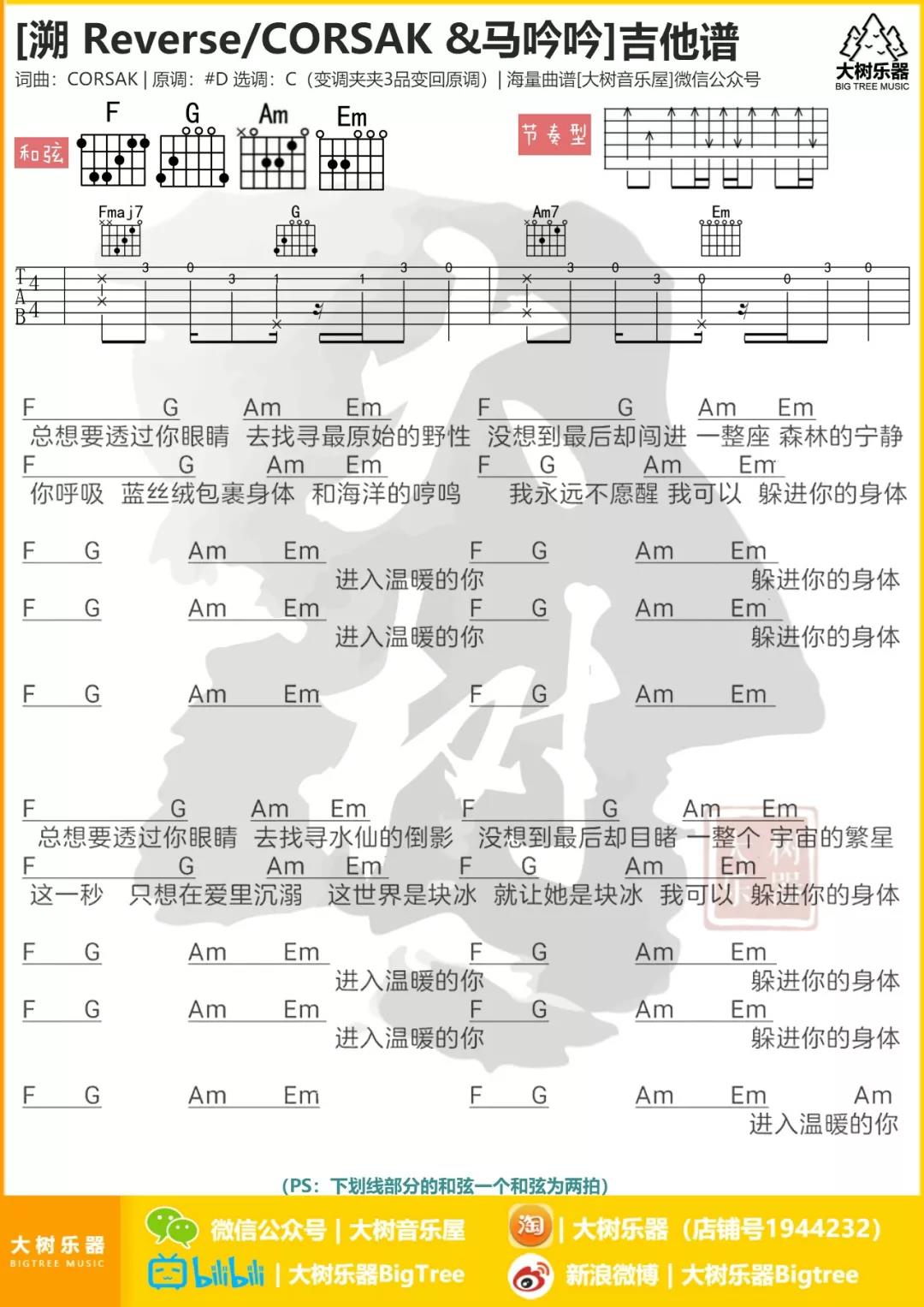 溯吉他谱 C调和弦谱_大树音乐屋编配_CORSAK1