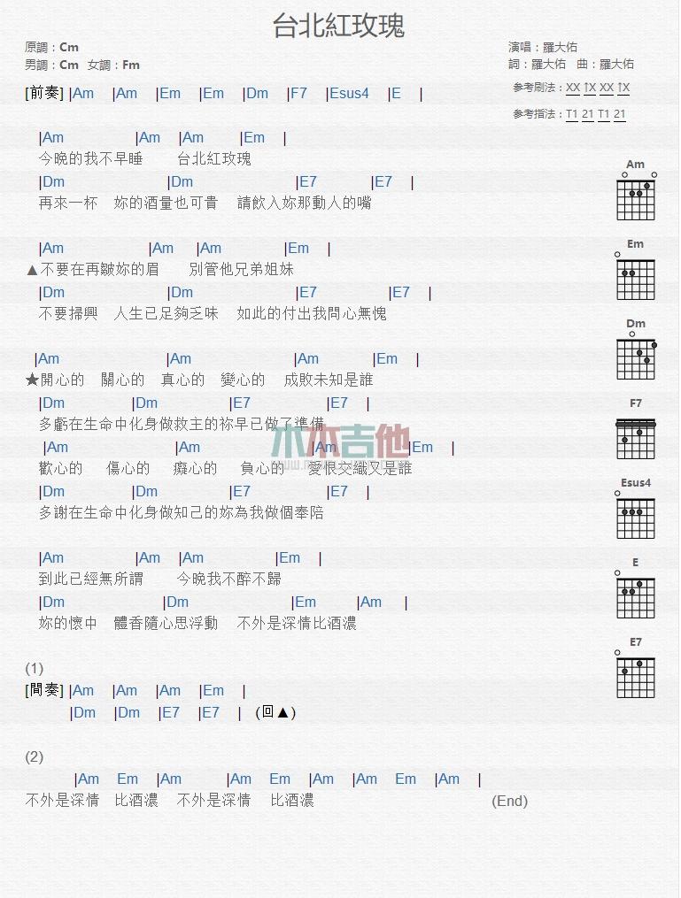 台北红玫瑰_吉他谱_罗大佑1
