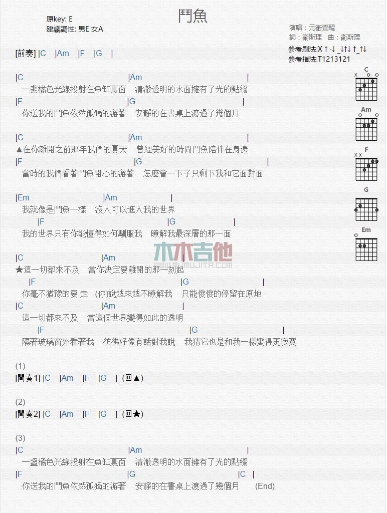 斗鱼_吉他谱_元卫觉醒1