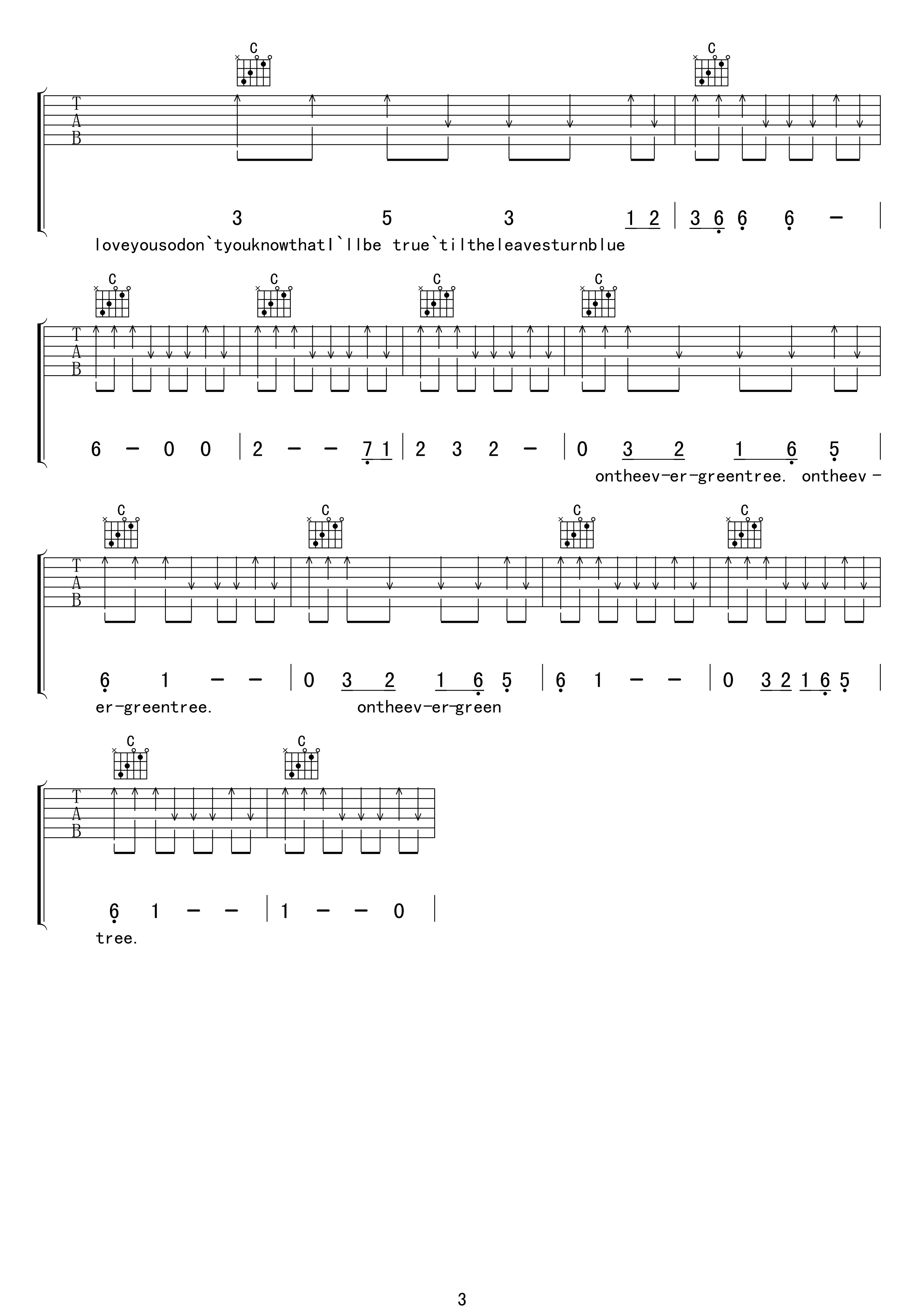 Evergreen Tree吉他谱 C调高清版_编配_cliff richard3
