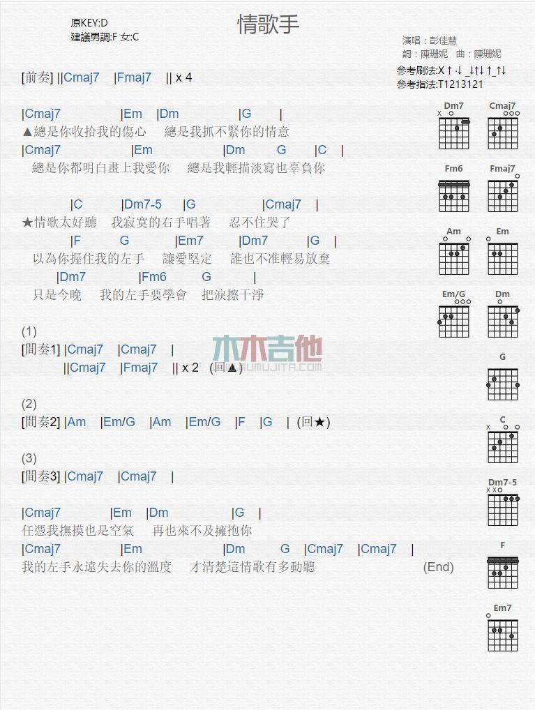 情歌手_吉他谱_彭佳慧1