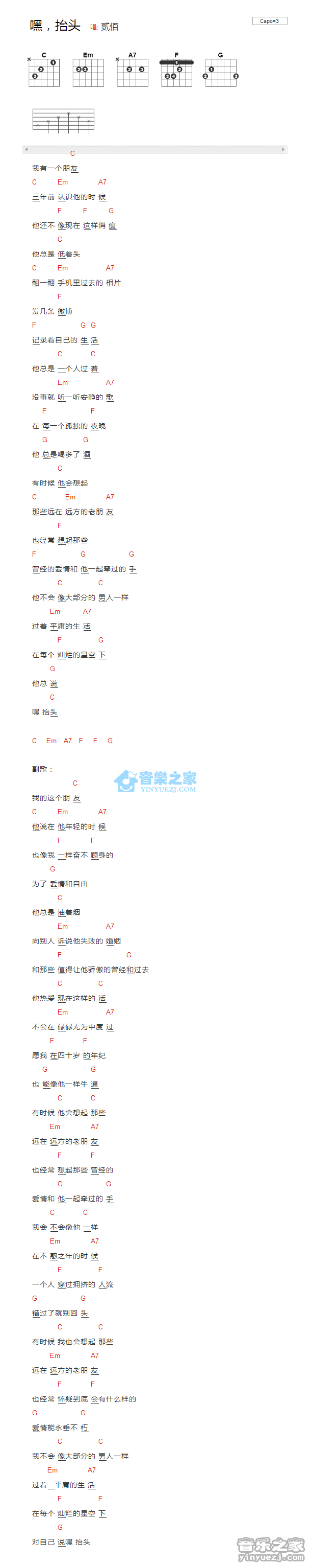 嘿抬头_吉他谱_贰佰1