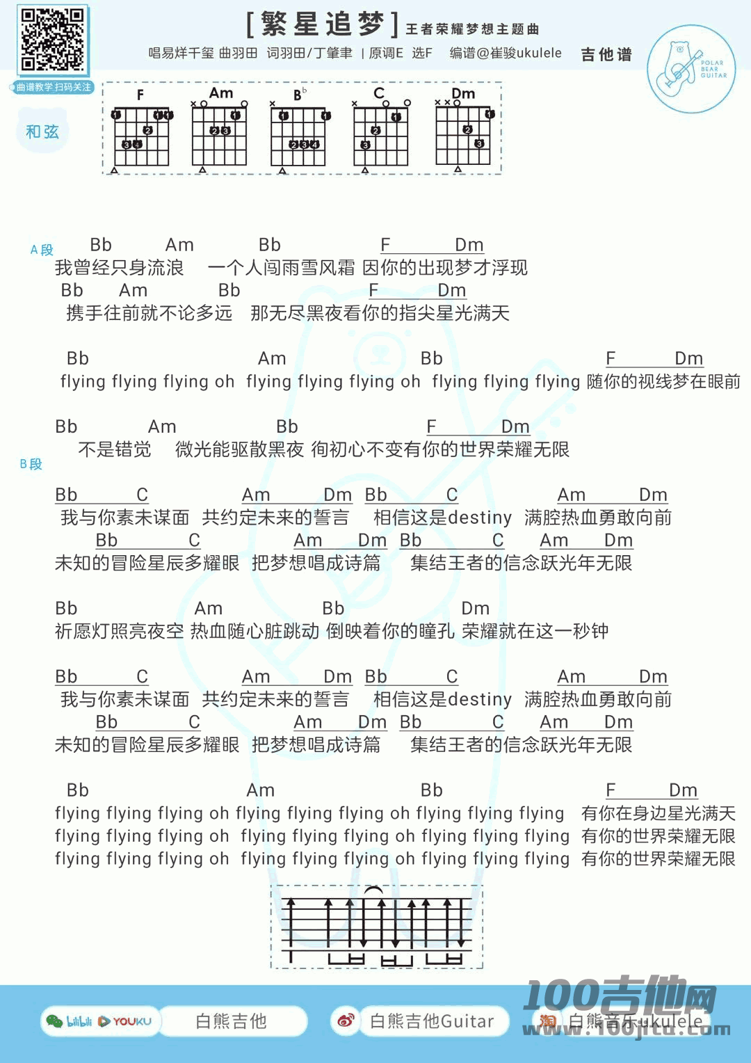 《繁星追梦》吉他谱_易烊千玺_图片谱1
