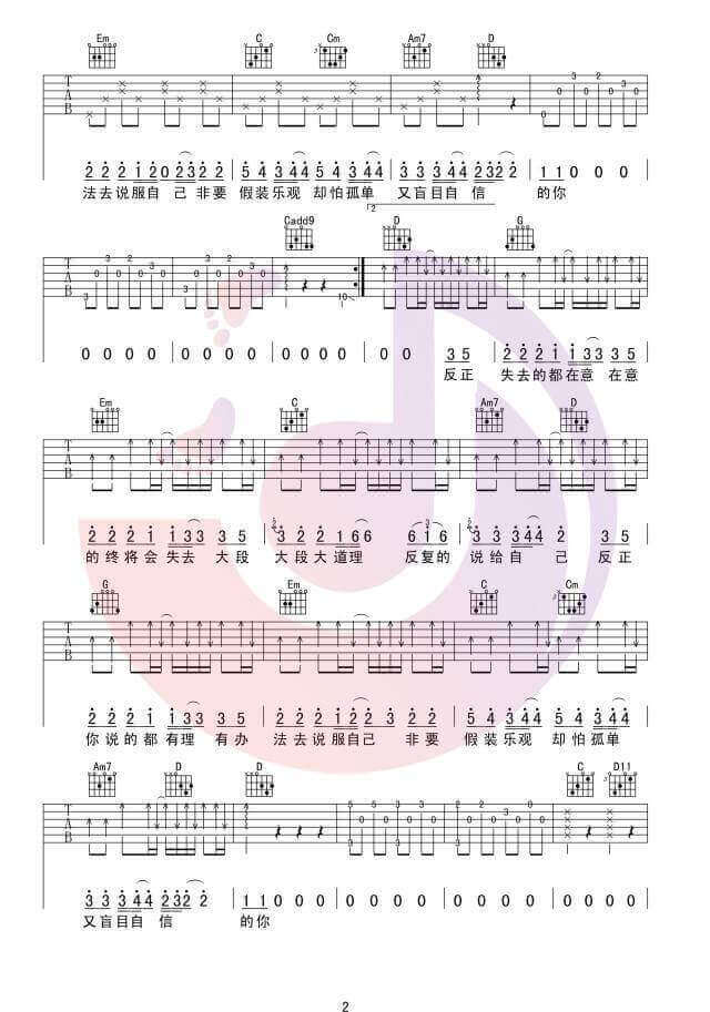 盲目自信吉他谱 G调-行叁人音乐编配-郁可唯1