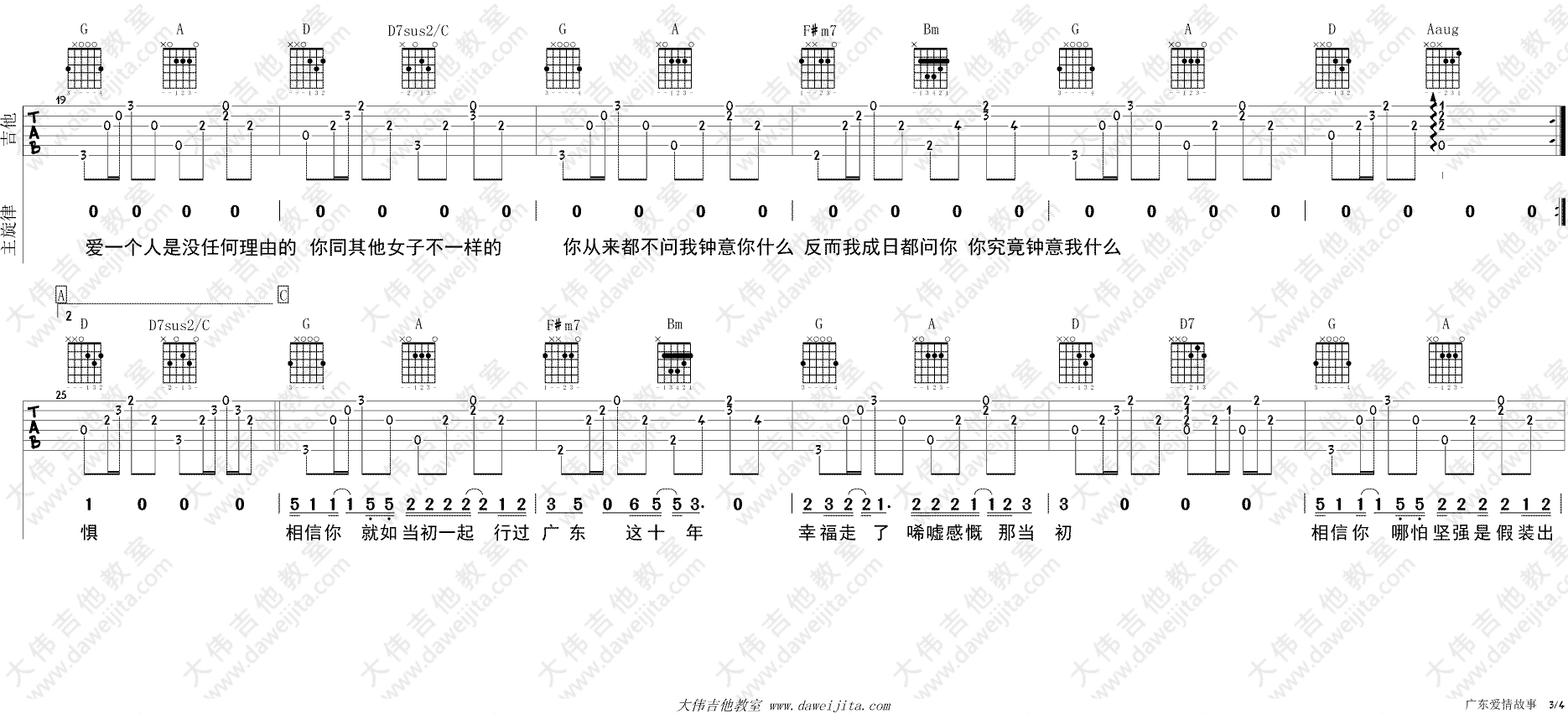 广东爱情故事吉他谱 广东雨神 高清图片谱 吉他弹唱视频演示3