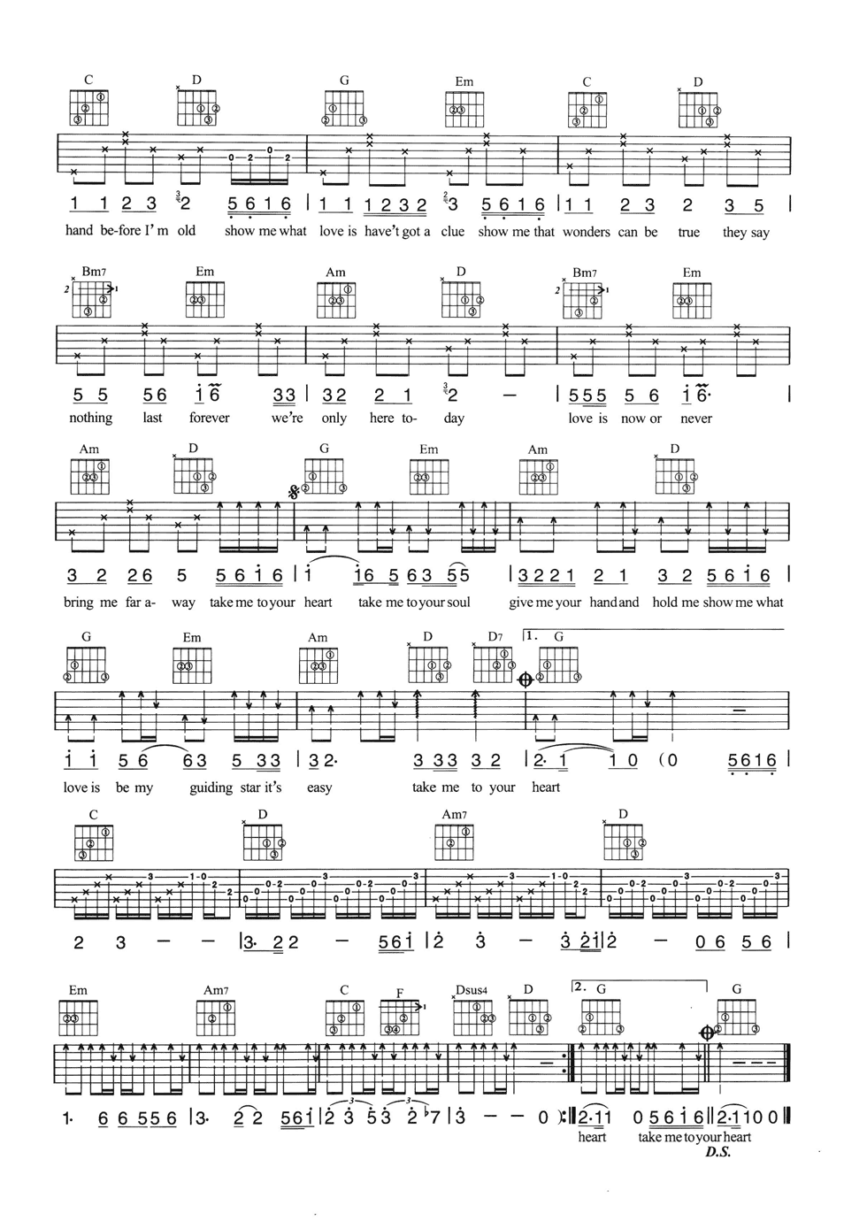 Take Me To Your Heart吉他谱 G调六线谱_简单版_Michael Learns To Rock2