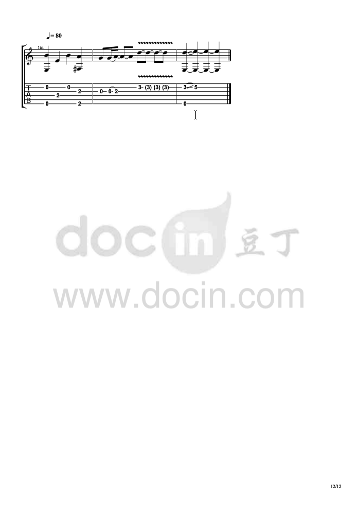 相忘于江湖指弹谱 原调六线谱_豆丁网编配_杨昊昆12