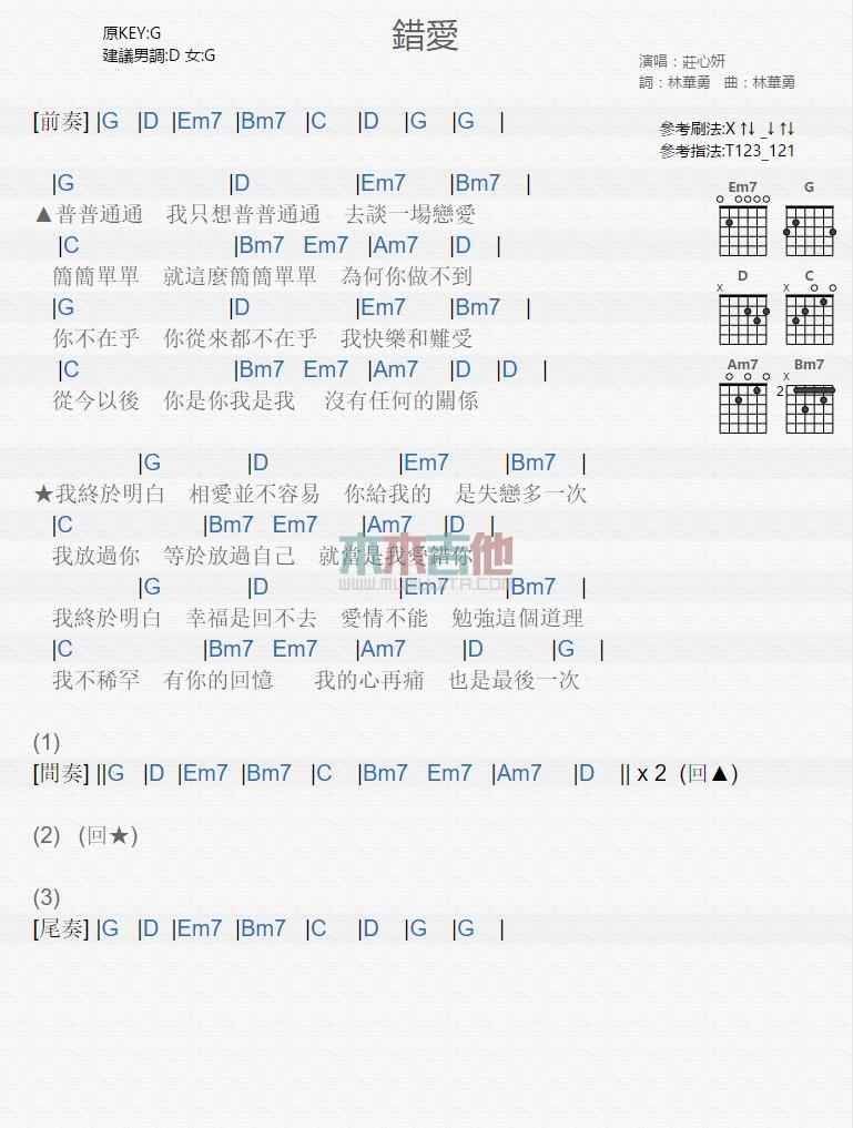错爱_吉他谱_庄心妍1