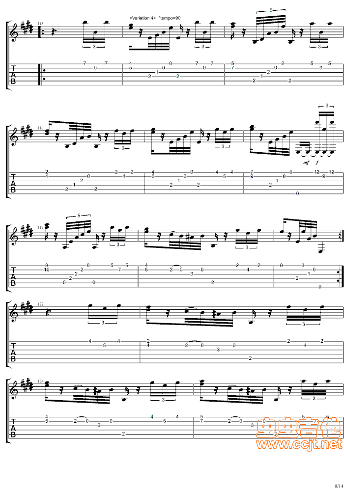 魔笛主题变奏曲|完整版|吉他谱|图片谱|高清|索尔1