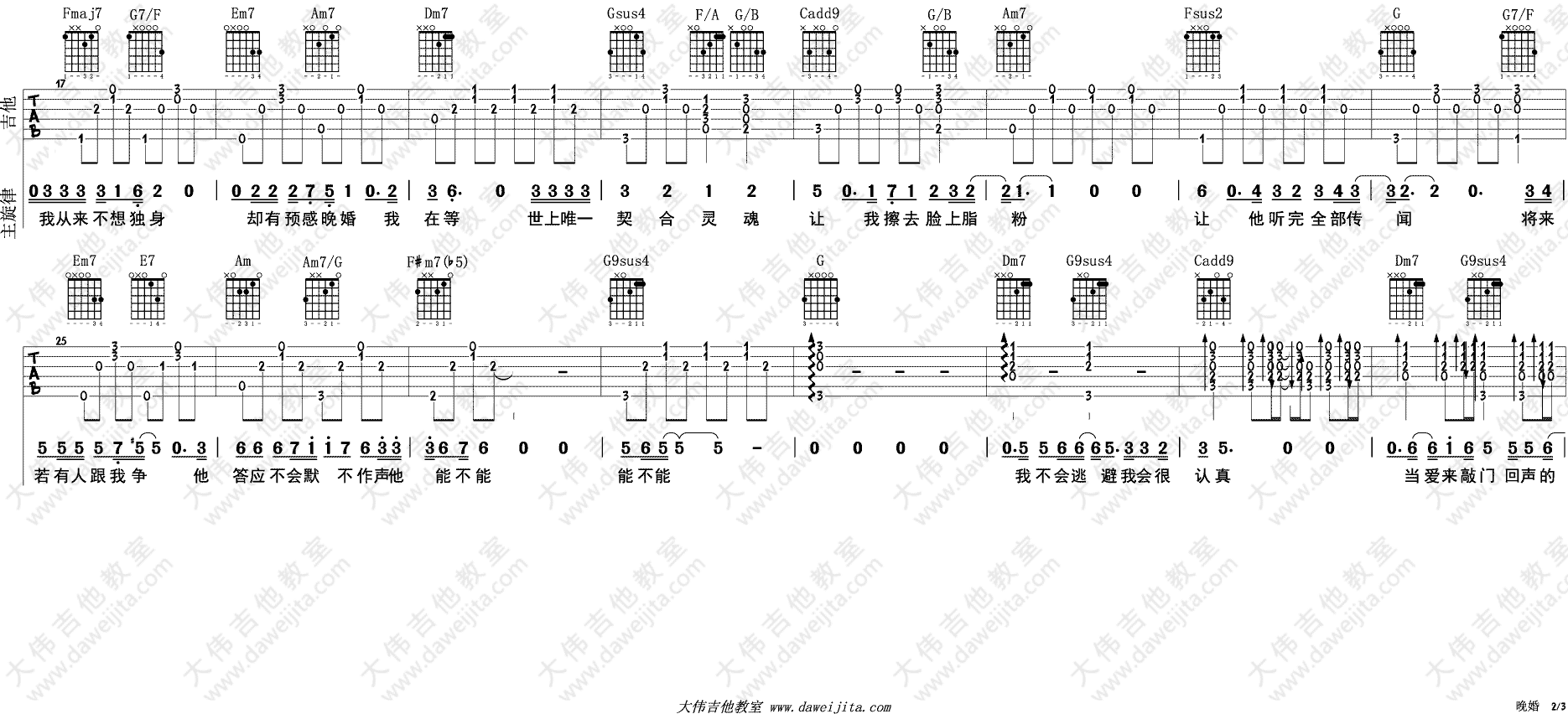 《晚婚》吉他谱_C调六线谱_吉他视频弹唱示范_李宗盛1