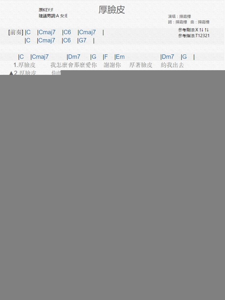 厚脸皮_吉他谱_陈嘉桦1
