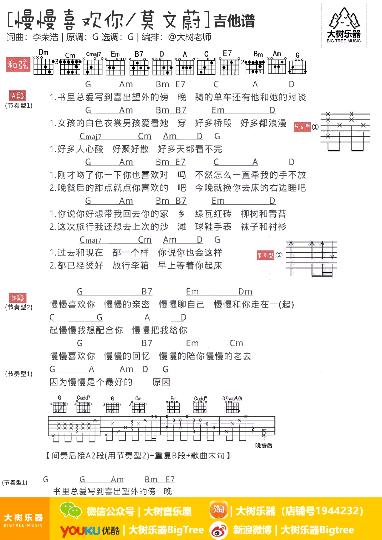 莫文蔚《慢慢喜欢你》吉他谱 G调弹唱谱 图片谱1