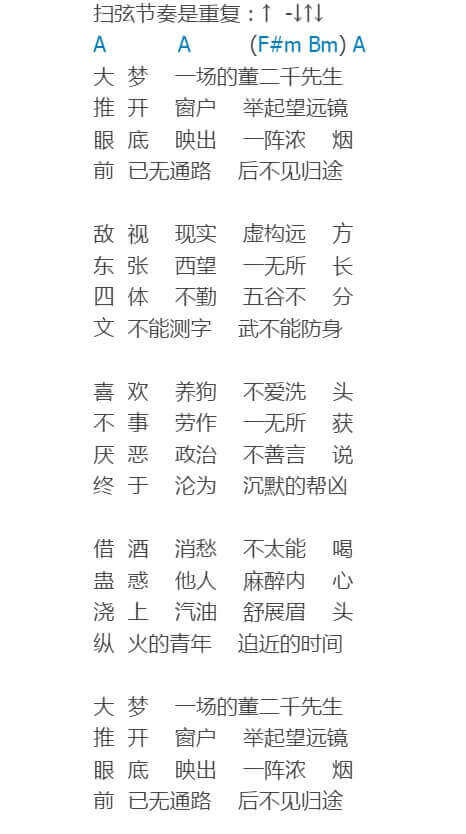 十万嬉皮吉他谱-简单版-和弦谱-万能青年旅店1