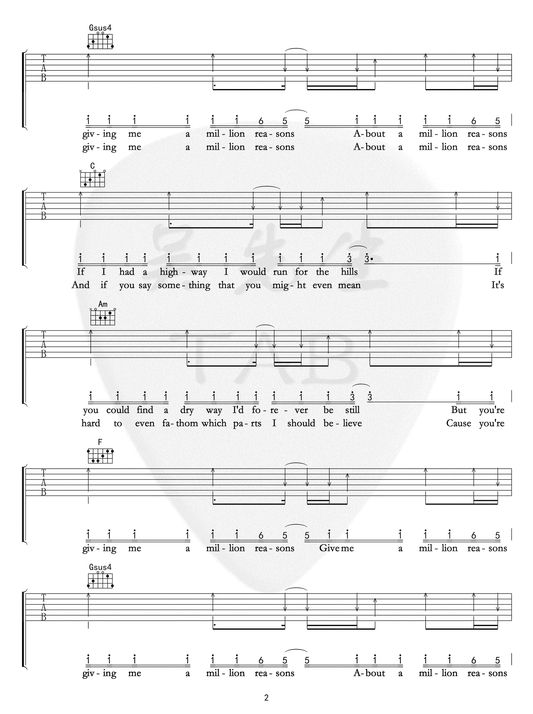 Million Reasons吉他谱_lady Gaga_C调弹唱谱_简单版2
