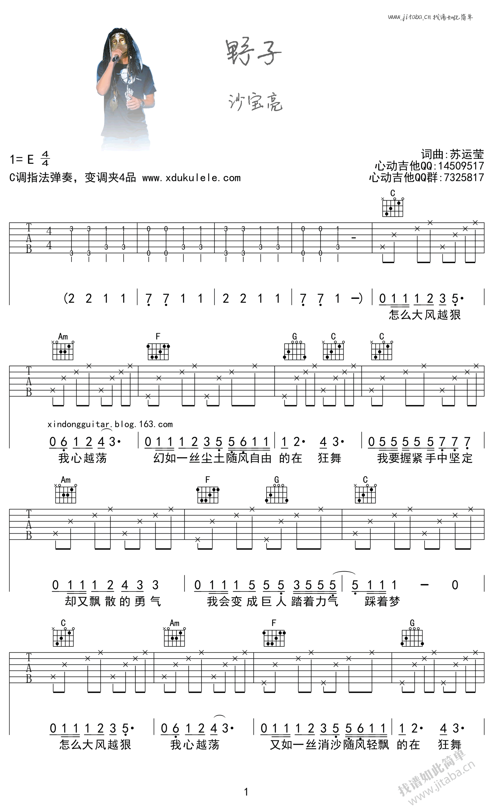 沙宝亮-野子吉他谱