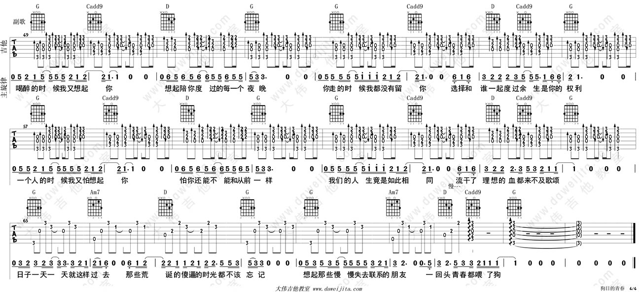 狗日的青春吉他谱-贰佰-吉他弹唱教学视频1