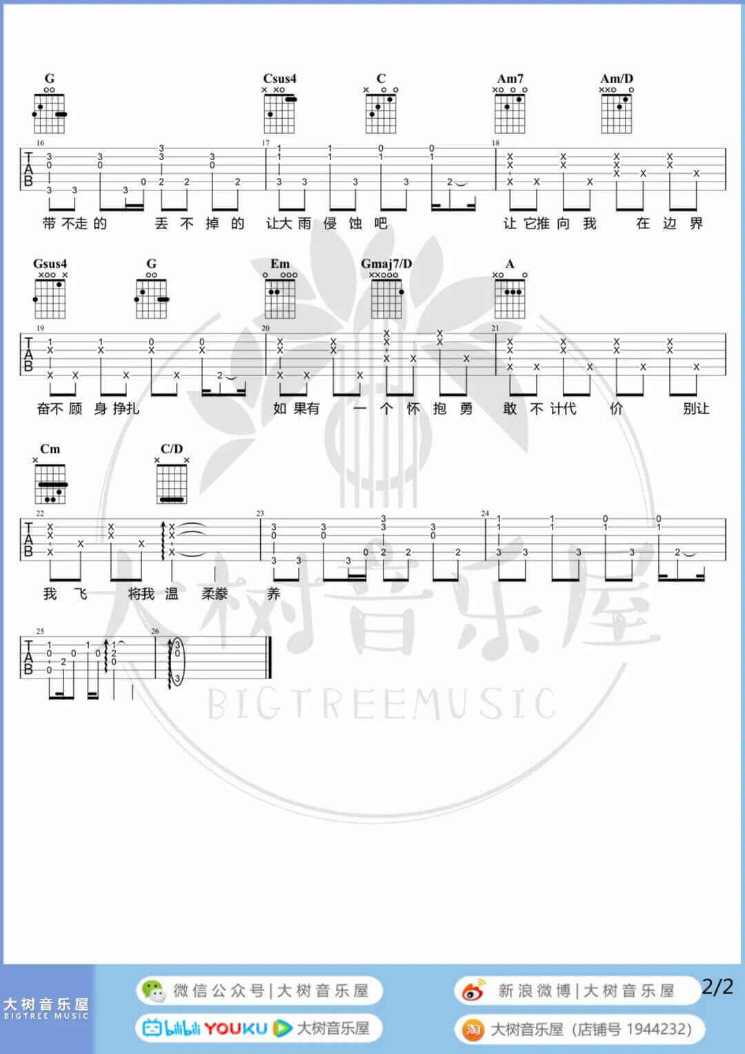 鱼吉他谱-陈绮贞-《鱼》G调原版六线谱-吉他弹唱教学1