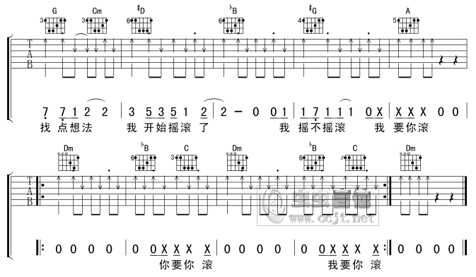 我开始摇滚了吉他谱 F调扫弦版_虫虫吉他编配_正午阳光3