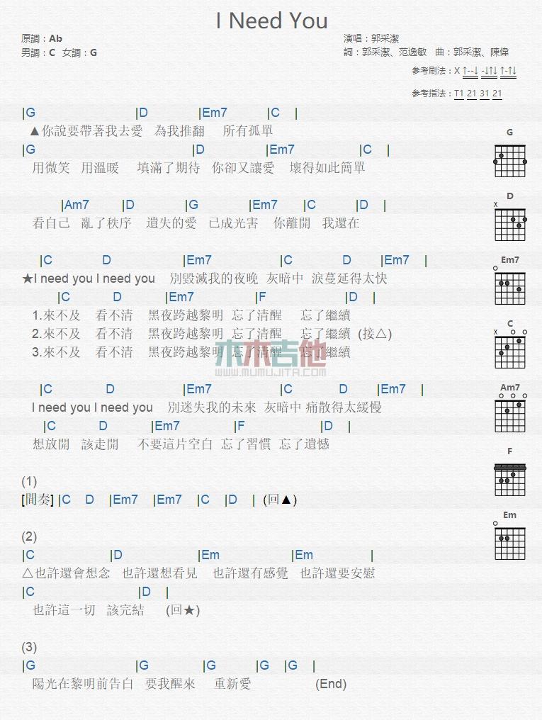 I Need You_吉他谱_郭采洁1