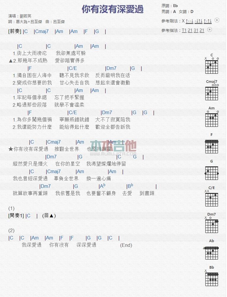 你有没有深爱过_吉他谱_刘若英1