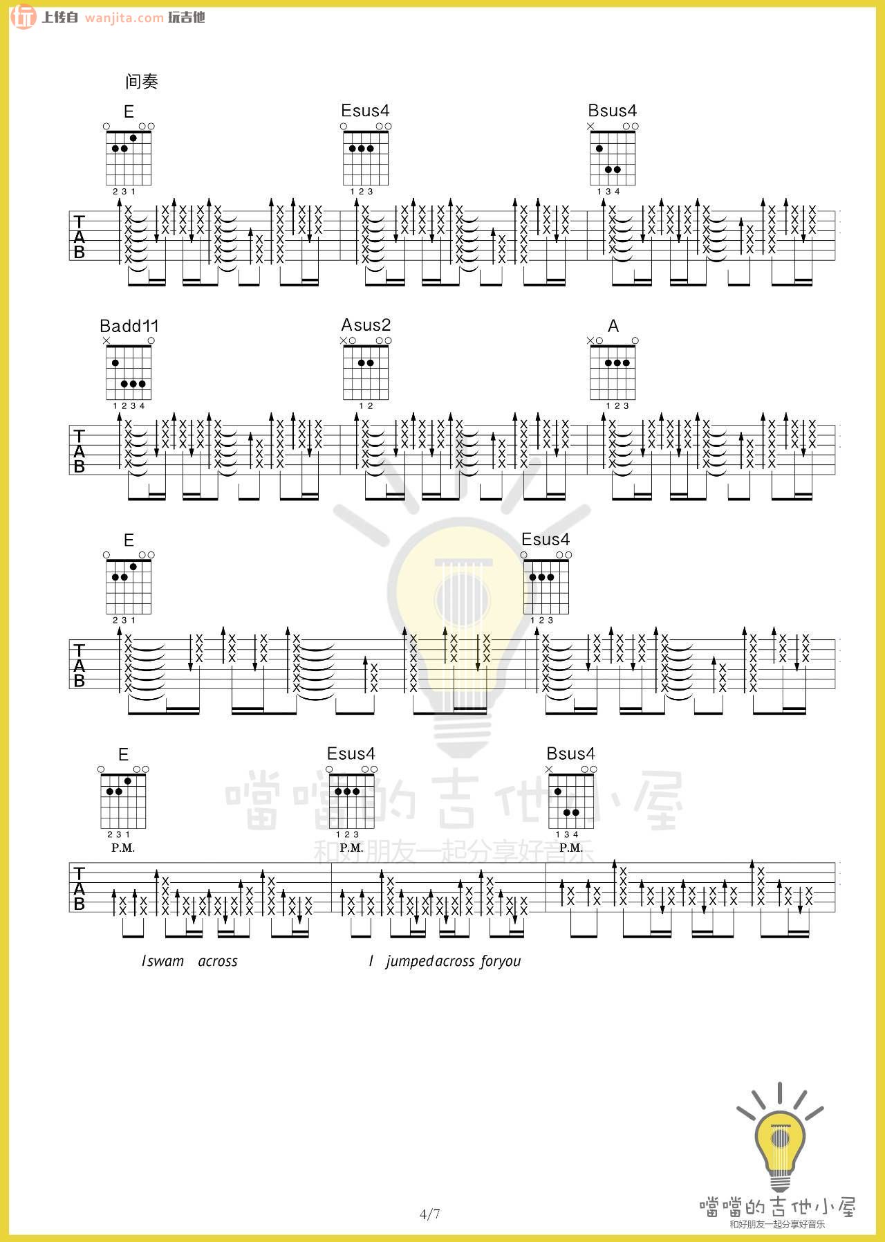 《yellow》吉他谱_E调扫弦原版六线谱_Coldplay(酷玩乐队)1