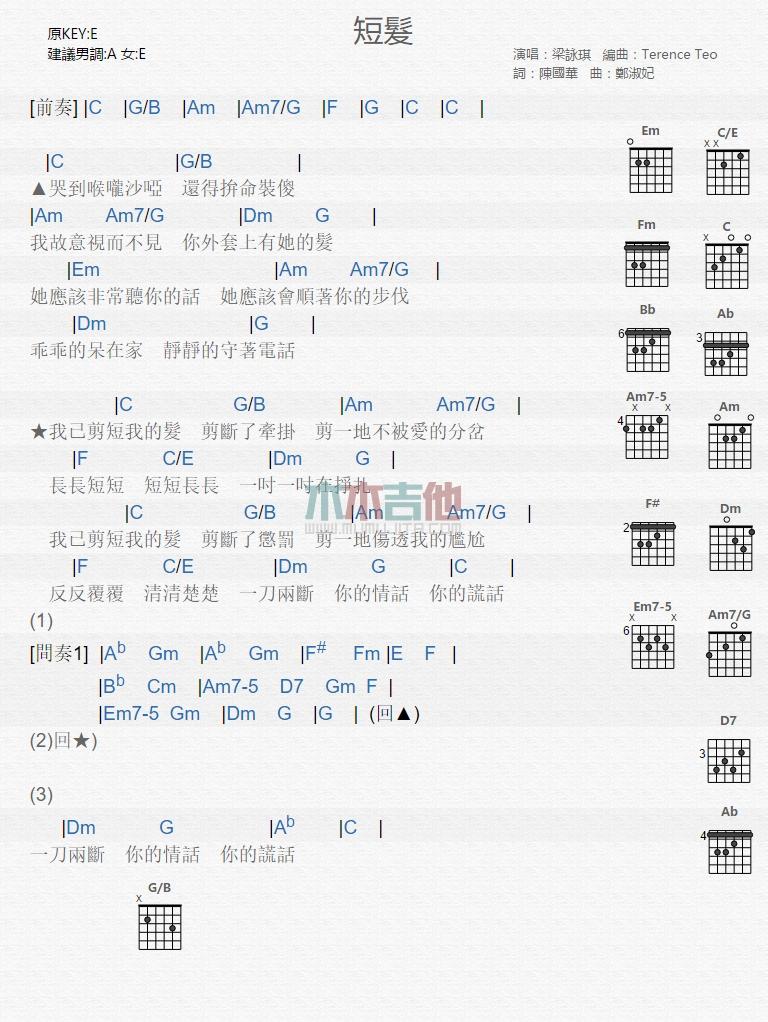 短发_吉他谱_梁咏琪1