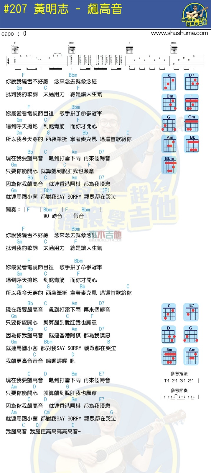 飙高音吉他谱 F调扫弦版_木木吉他编配_黄明志1