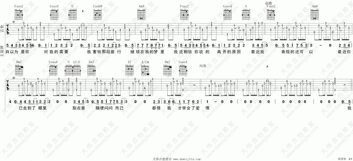 我害怕图片吉他谱C调薛之谦2