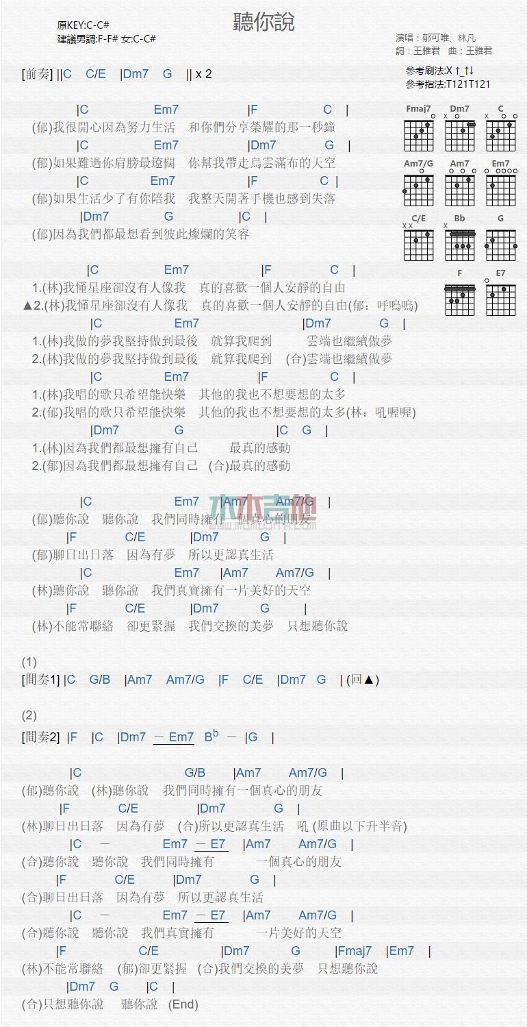 听你说_吉他谱_郁可唯,林凡1