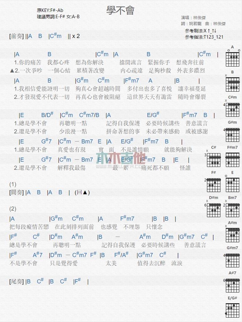学不会_吉他谱_林俊杰1