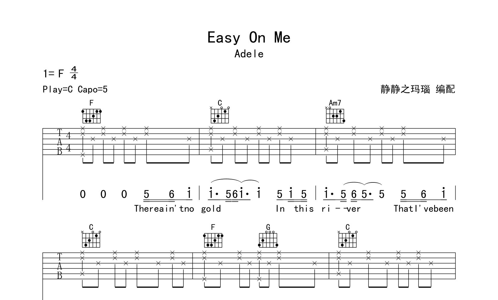 Easy On Me吉他谱_Adele阿黛尔_C调指法吉他弹唱谱1