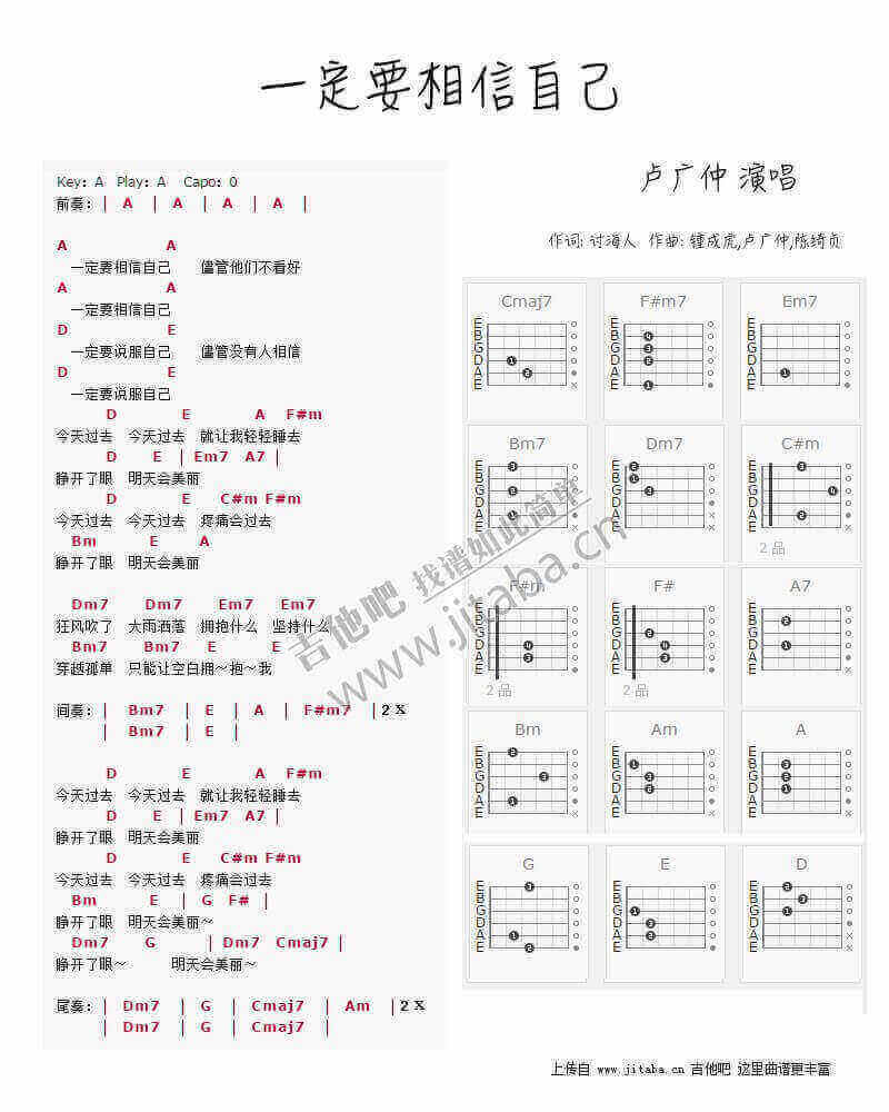 一定要相信自己吉他谱-卢广仲-弹唱和弦谱1