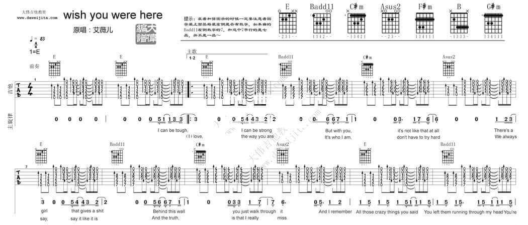 Wish You Were Here吉他谱 E调精选版-艾薇儿1