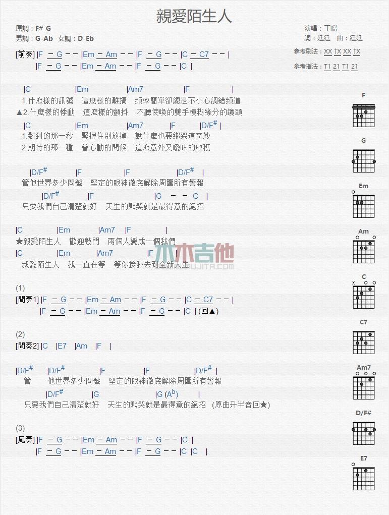亲爱陌生人_吉他谱_丁当1