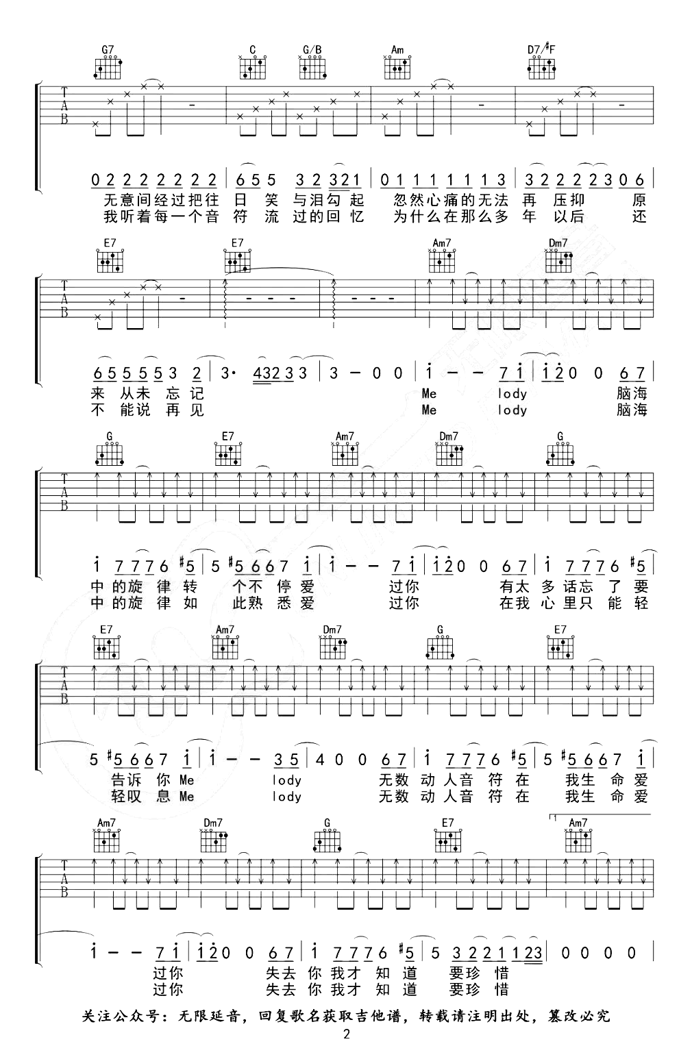 Melody吉他谱_C调指法_陶喆_弹唱六线谱2
