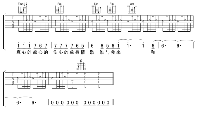 单身情歌|版本二|吉他谱|图片谱|高清|林志炫1
