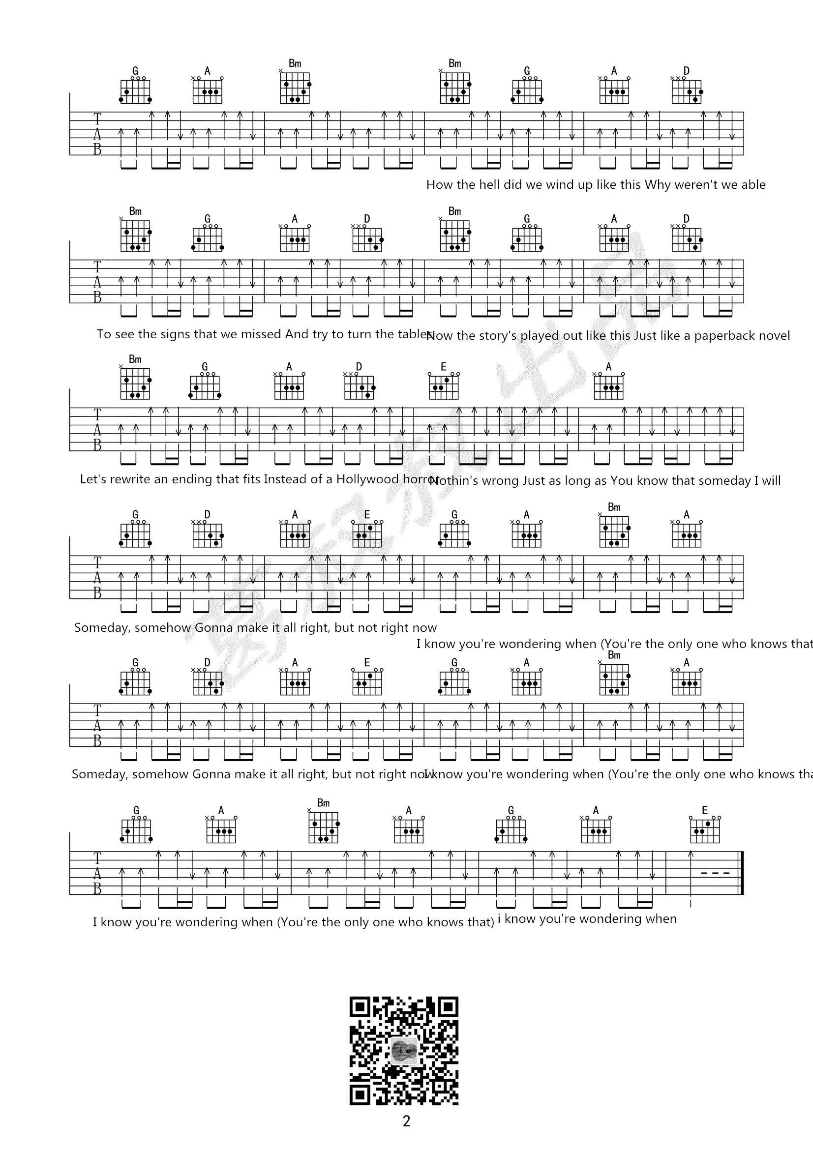Someday吉他谱_Nickelback_B调_弹唱六线谱2