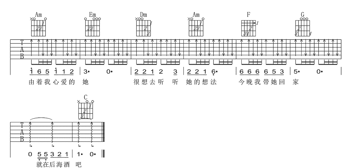 《后海酒吧》吉他谱_陈玉建_C调原版弹唱六线谱3
