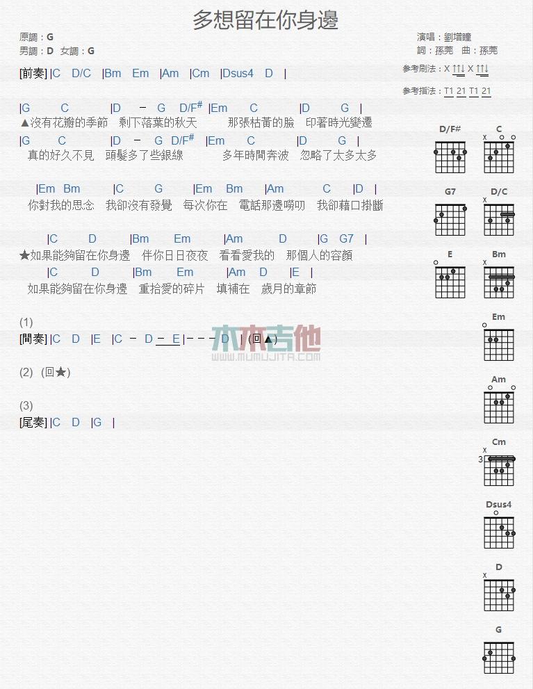 多想留在你身边_吉他谱_刘增瞳1