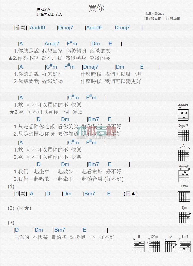 买你_吉他谱_魏如萱1