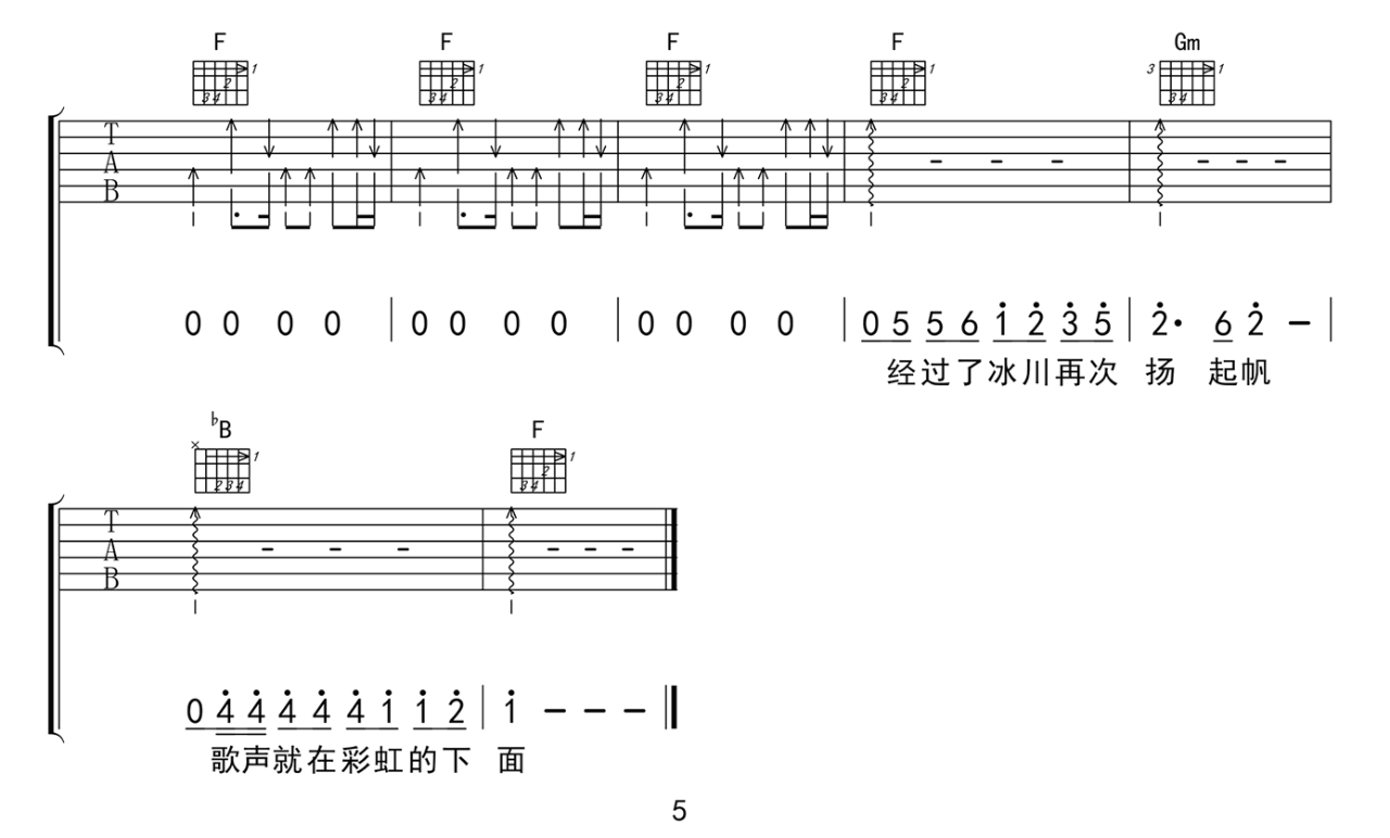 彩虹下面吉他谱_赵雷_F调完整原版六线谱_图片谱1