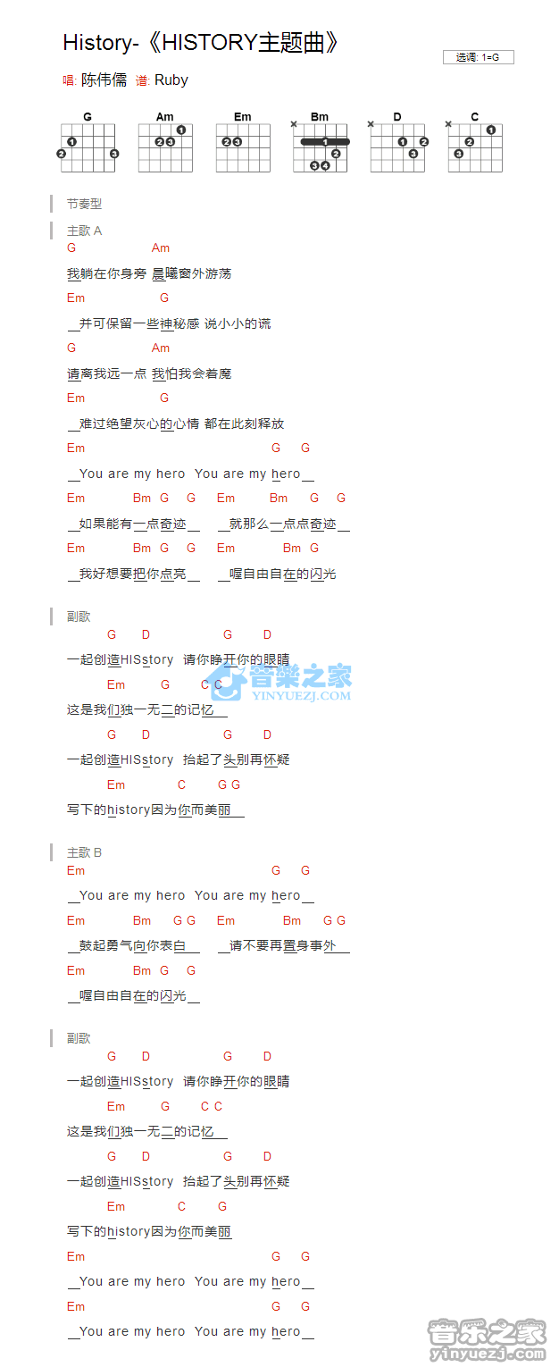 History_吉他谱_G调版_陈伟儒1