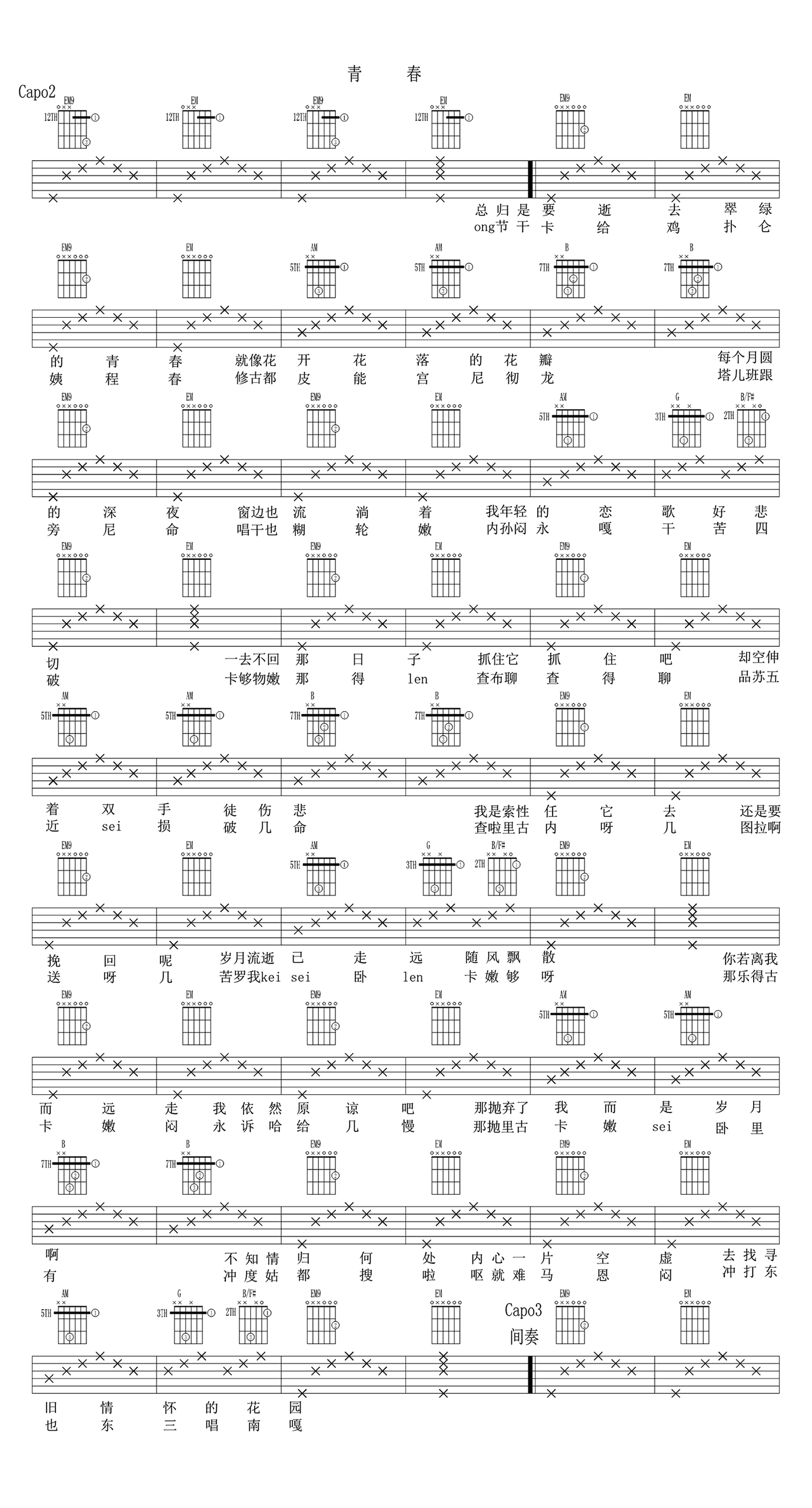 青春吉他谱 韩剧《请回答1988》主题曲 金必VS金昌完1