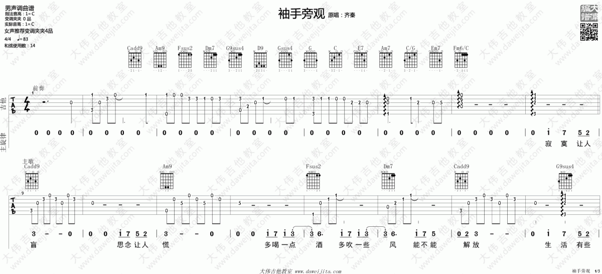 袖手旁观_C调吉他谱_齐秦1