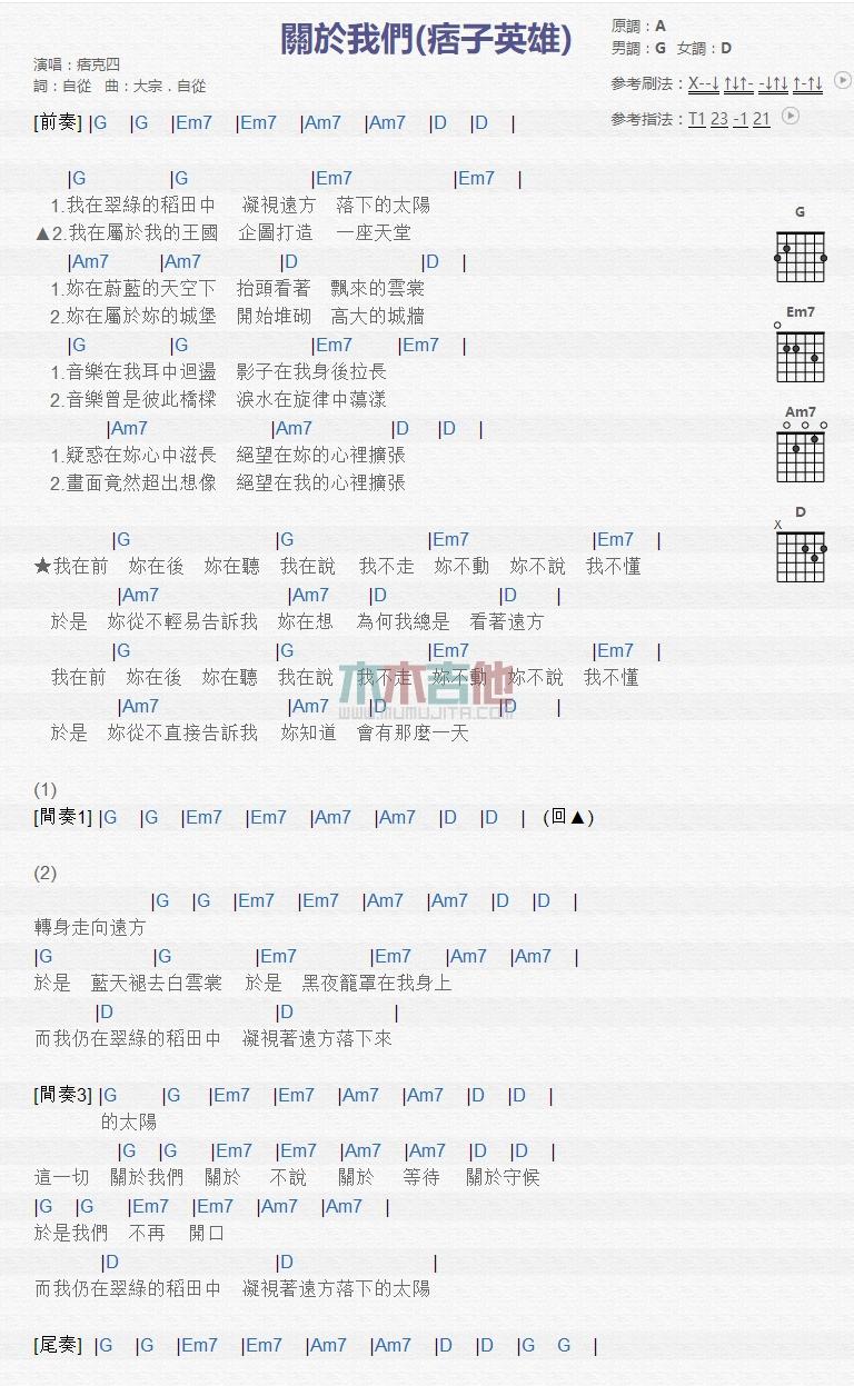 关于我们_吉他谱_痞克四1