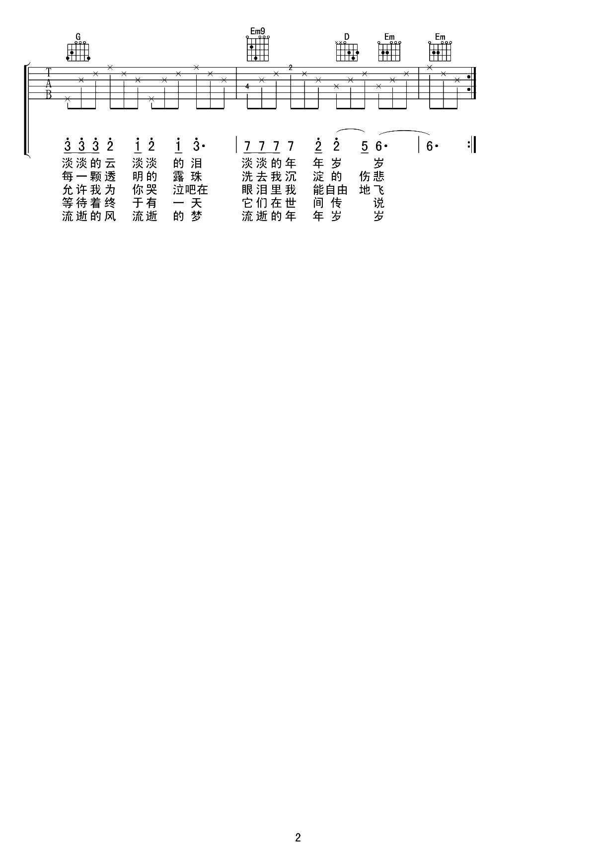 青春吉他谱_沈庆_G调原版六线谱_《青春》校园吉他民谣弹唱1