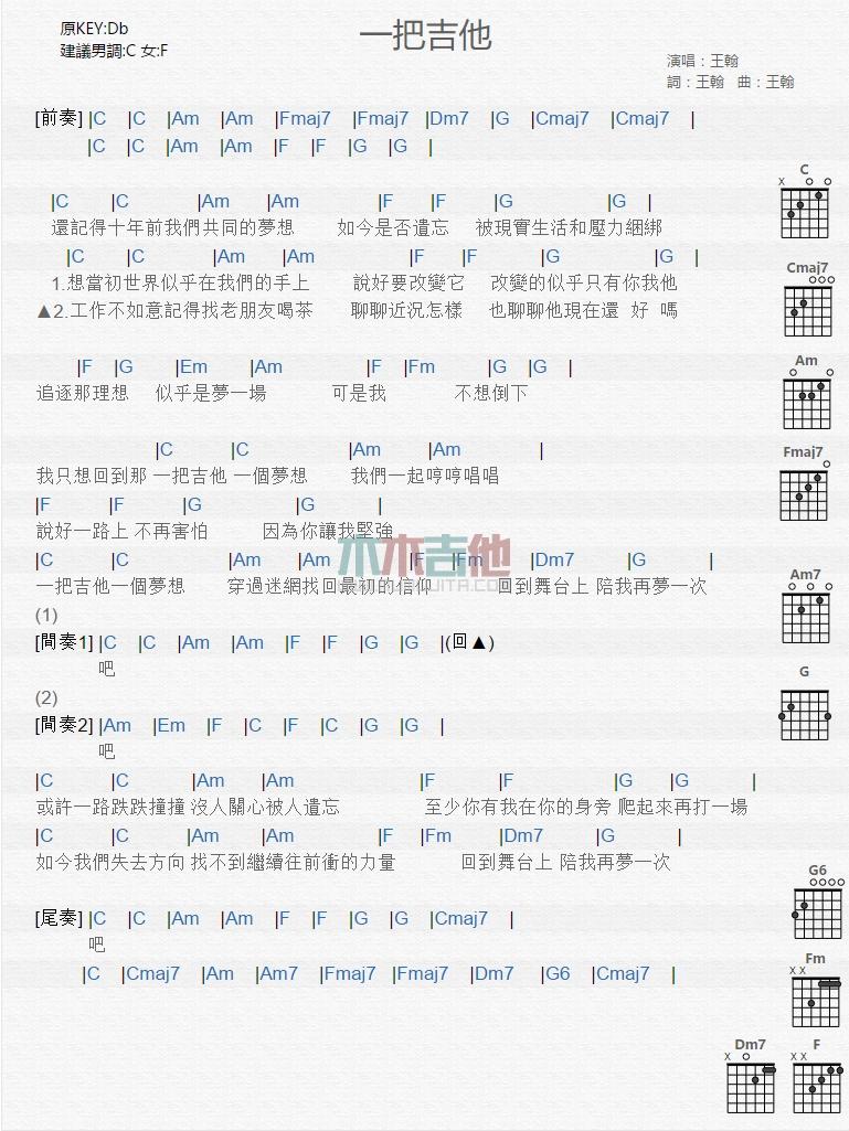一把吉他_吉他谱_王翰1